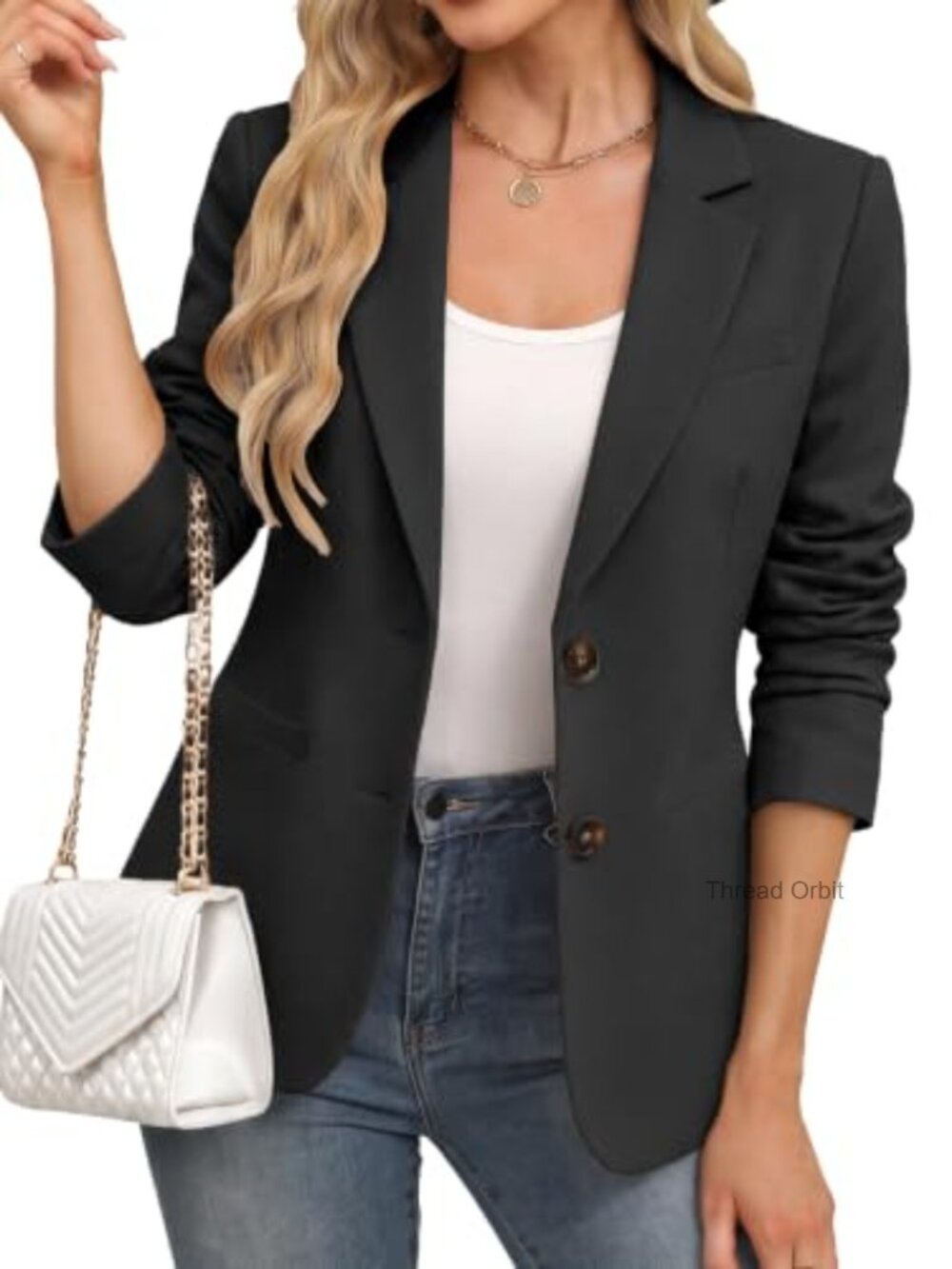 Slim Fit Notch Collar Blazer Button Front Polyester Viscose Business Casual